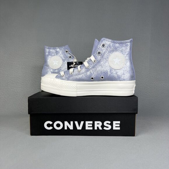 Converse Chuck Taylor All Star Lift Platform Suede Shimmer Womens 7.5 Lilac Shoe - Picture 3 of 13